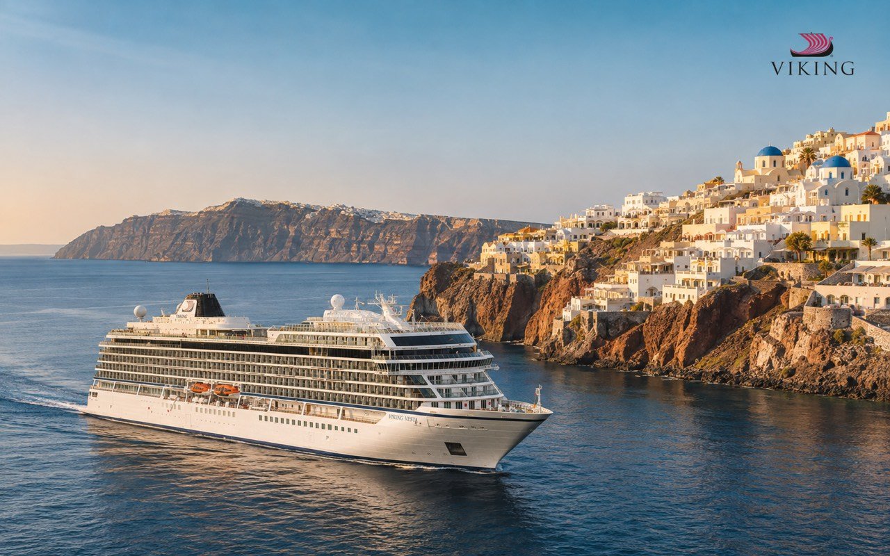 Viking Vesta off the coast of Santorini